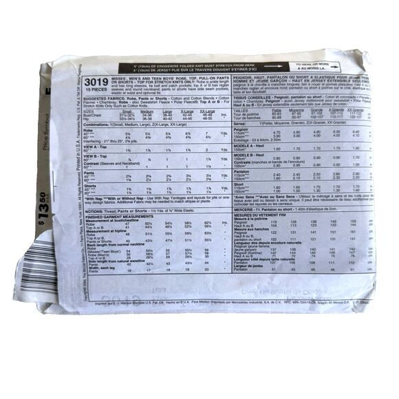 McCalls 3019 Sewing Pattern Unisex Xmas Pajamas Robe Sleepwear Sz XL-XXL B42-48 - Picture 5 of 5